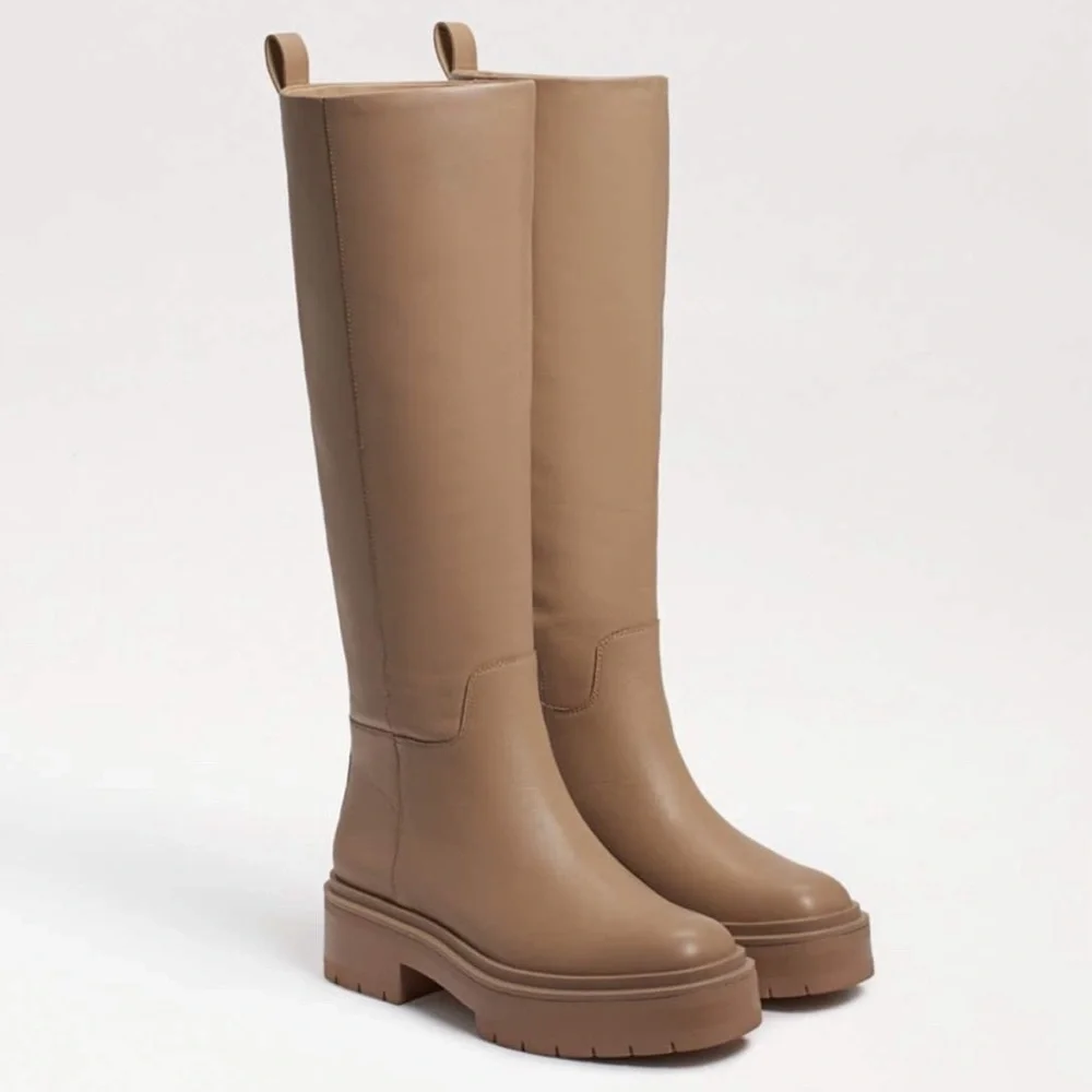SAME EDELMAN LARINA SESAME WATERPROOF PLATFORM LEATHER TALL BOOTS SIZE 9 NEW